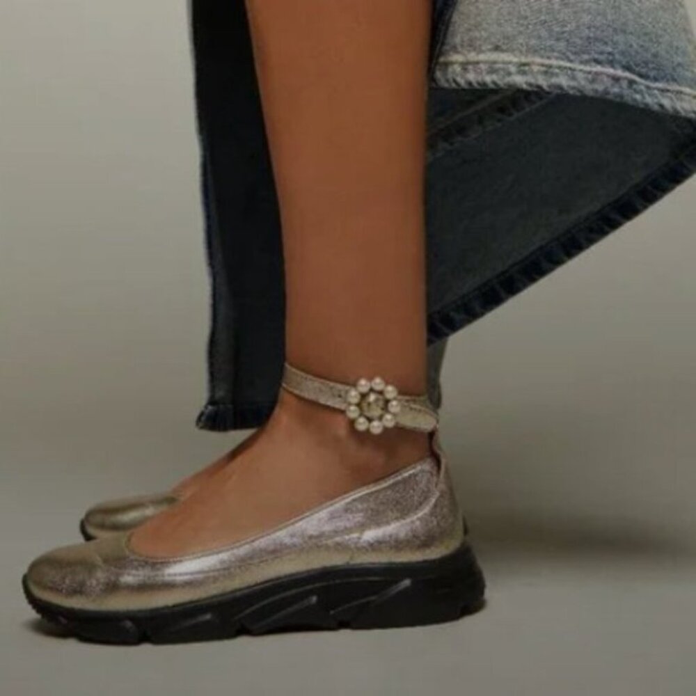 NEW FREE PEOPLE Leather Adventure Ballet Sneakers in gold for women 0126 4m2 - Picture 2 of 8